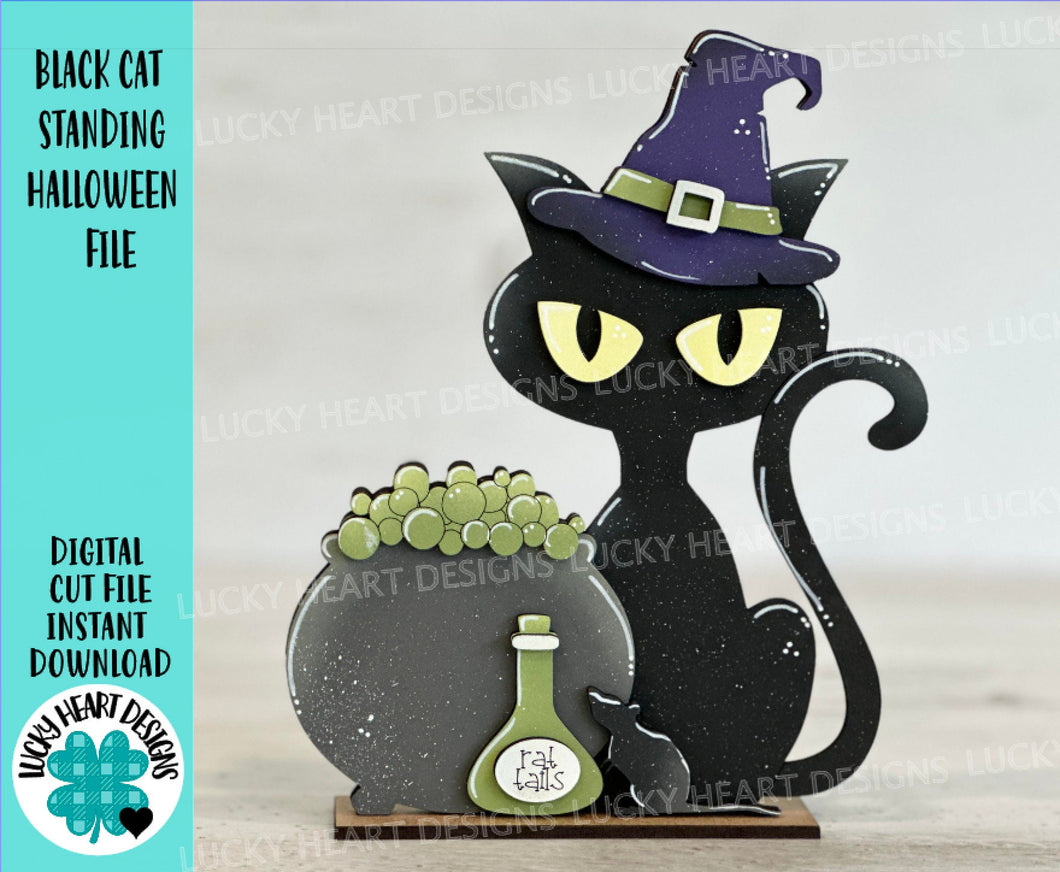 Black Cat Standing File SVG, Pumpkin, Witch, Jack-o-lantern, Halloween, Trick Or Treat Tiered Tray Glowforge, LuckyHeartDesignsCo