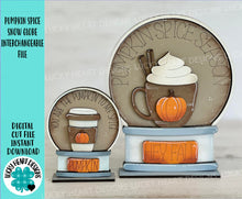 Load image into Gallery viewer, Pumpkin Spice Fall Snow Globe Interchangeable File SVG, TINY, Glowforge Pumpkin, Coffee, Tiered Tray LuckyHeartDesignsCo
