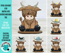 Load image into Gallery viewer, Small Highland Cow Animal Hats Interchangeable File SVG, Seasonal, Holiday, Christmas, Fall, Farm Tiered Tray Glowforge, LuckyHeartDesignsCo
