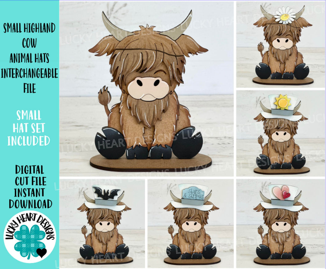 Small Highland Cow Animal Hats Interchangeable File SVG, Seasonal, Holiday, Christmas, Fall, Farm Tiered Tray Glowforge, LuckyHeartDesignsCo