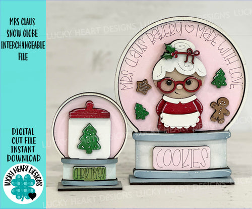 Mrs. Claus Christmas Snow Globe Interchangeable File SVG, TINY, Cookies, Glowforge, Bakery, Santa, Tiered Tray LuckyHeartDesignsCo