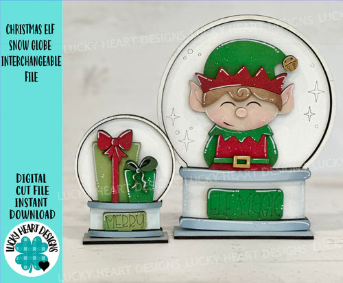 Christmas Elf Snow Globe Interchangeable File SVG, TINY, Presents, Glowforge, Santa, Tiered Tray LuckyHeartDesignsCo