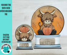 Load image into Gallery viewer, Highland Fall Snow Globe Interchangeable File SVG, TINY Glowforge, Farm, Pumpkin, Leaf, Leaves, LuckyHeartDesignsCo
