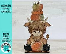 Load image into Gallery viewer, Highland Fall Standing Pumpkin File SVG, Pumpkin, Leaves, Autumn, Farm, Tiered Tray Glowforge, LuckyHeartDesignsCo
