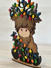 Load image into Gallery viewer, Highland Christmas Lights Standing File SVG, Cow, Holiday, Tree, Ornament, Farm, Tiered Tray Glowforge, LuckyHeartDesignsCo
