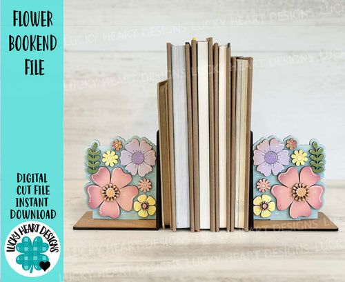 Flower Bookend File SVG, Glowforge, Reading, Books, Library, School, Home, Plants, Spring, Mother's Day, Floral, LuckyHeartDesignsCo