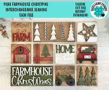 Load image into Gallery viewer, MINI Farmhouse Christmas Interchangeable Leaning Sign File SVG, Barn, Tractor, Truck Tree Rustic, Tiered Tray Glowforge, LuckyHeartDesignsCo
