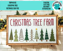 Load image into Gallery viewer, Farmhouse Christmas Tree Rectangle Sign File SVG, Holiday Glowforge, Rustic, Holiday Decor, LuckyHeartDesignsCo

