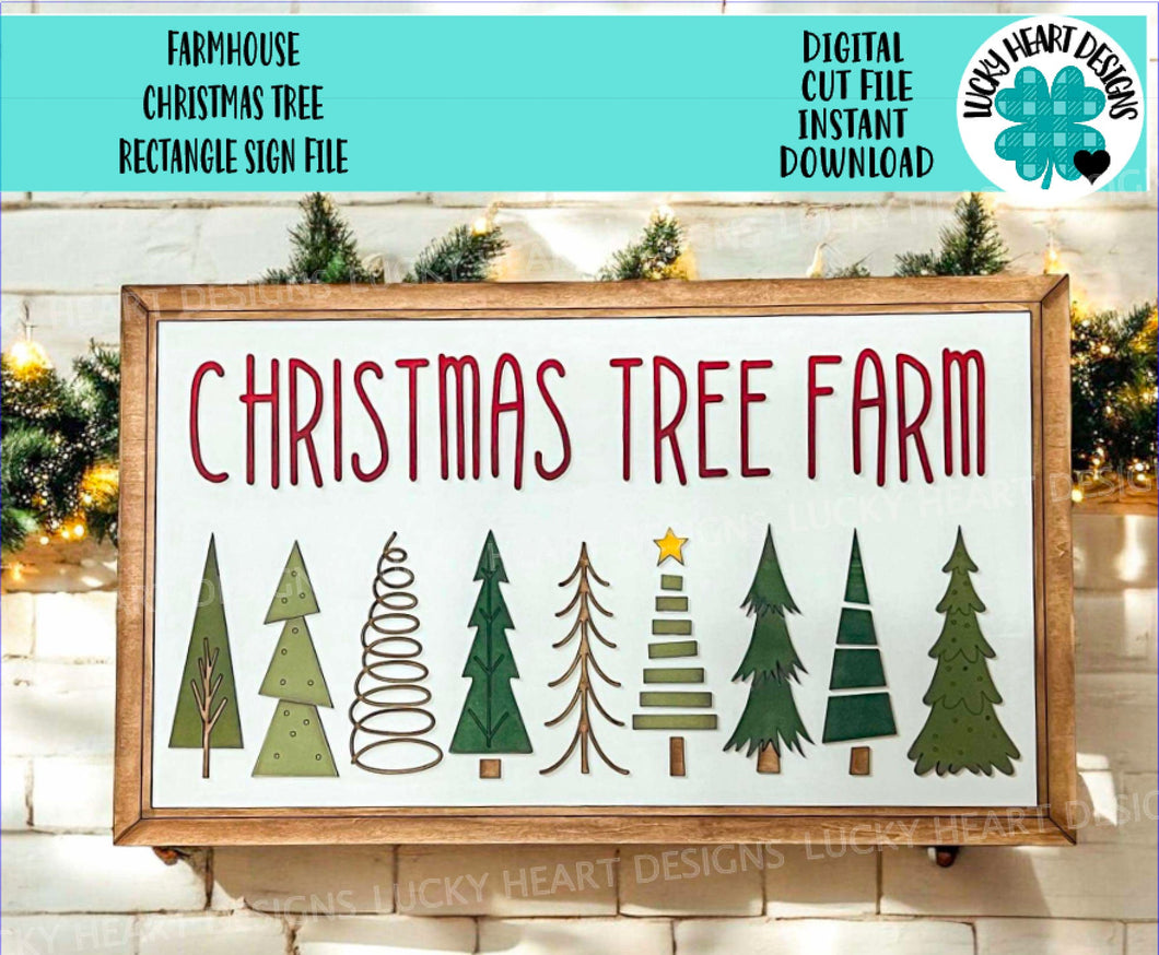 Farmhouse Christmas Tree Rectangle Sign File SVG, Holiday Glowforge, Rustic, Holiday Decor, LuckyHeartDesignsCo