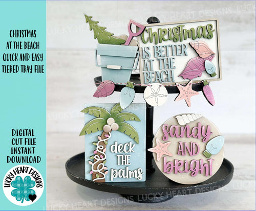 Christmas at the Beach Quick and Easy Tiered Tray File SVG, Glowforge, Tropical, Shells, Santa, Palm Tree, LuckyHeartDesignsCo