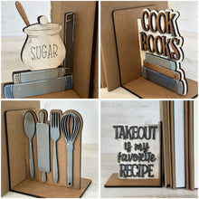 Load image into Gallery viewer, Kitchen Bookend File SVG, Glowforge, Reading, Books, Library, School, Home, Cookbook, Baking, Cooking, LuckyHeartDesignsCo
