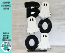 Load image into Gallery viewer, Halloween Standing Ghost Boo File SVG, Trick or Treat, Pumpkin, Witch, Jack-o-lantern, Tiered Tray Glowforge, LuckyHeartDesignsCo
