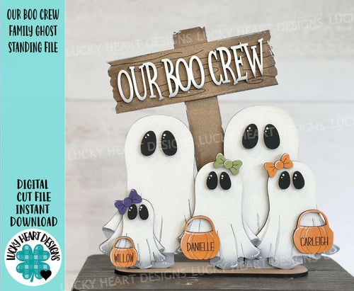 Our Boo Crew Family Ghost Standing File SVG, Halloween, Trick or Treat Pumpkin, Jack-o-lantern, Tiered Tray Glowforge, LuckyHeartDesignsCo