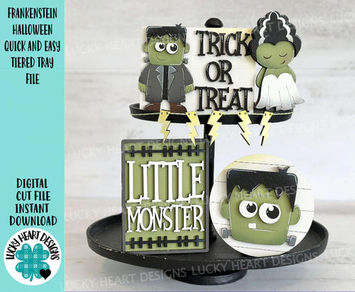 Frankenstein Halloween Quick and Easy Tiered Tray File SVG, Monster, Pumpkin, Jackolantern, Glowforge Tier Tray, LuckyHeartDesignsCO