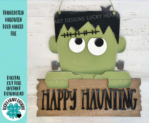 Frankenstein Halloween Door Hanger Sign File, Glowforge, Monster, Trick or Treat, LuckyHeartDesignsCo