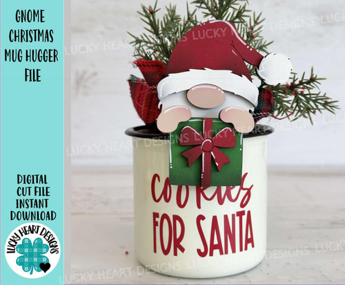 Gnome Christmas Mug Hugger File SVG, Glowforge Tiered Tray, Tray Decor, Holiday, Santa, LuckyHeartDesignsCo