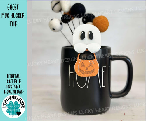 Ghost Halloween Mug Hugger File SVG, Glowforge Tiered Tray, Tray Decor, Holiday, Jack o lantern, Trick or Treat, LuckyHeartDesignsCo