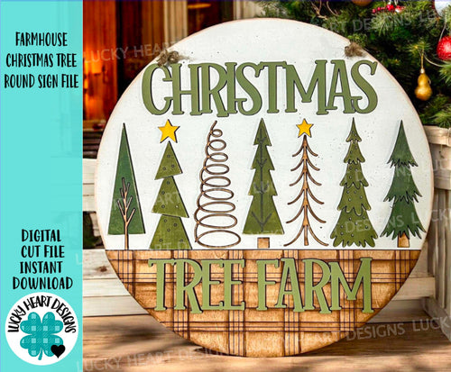 Farmhouse Christmas Tree Roound File SVG, Holiday Glowforge, Door Hanger, LuckyHeartDesignsCo