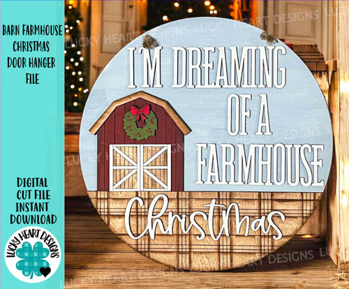 Barn Farmhouse Christmas Door Hanger File SVG, Holiday Glowforge, Rustic Holiday Decor, LuckyHeartDesignsCo