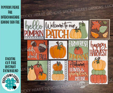 Load image into Gallery viewer, Pumpkins Please Fall Interchangeable Leaning Sign File SVG, Glowforge, Harvest, Patch, Leaves, LuckyHeartDesignsCo
