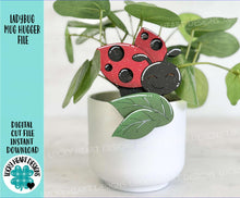 Load image into Gallery viewer, Ladybug Mug Hugger File SVG, Glowforge Tiered Tray, Tray Decor, Spring, Bug, Plant Hugger, Leaves, Gift, Topper, LuckyHeartDesignsCo
