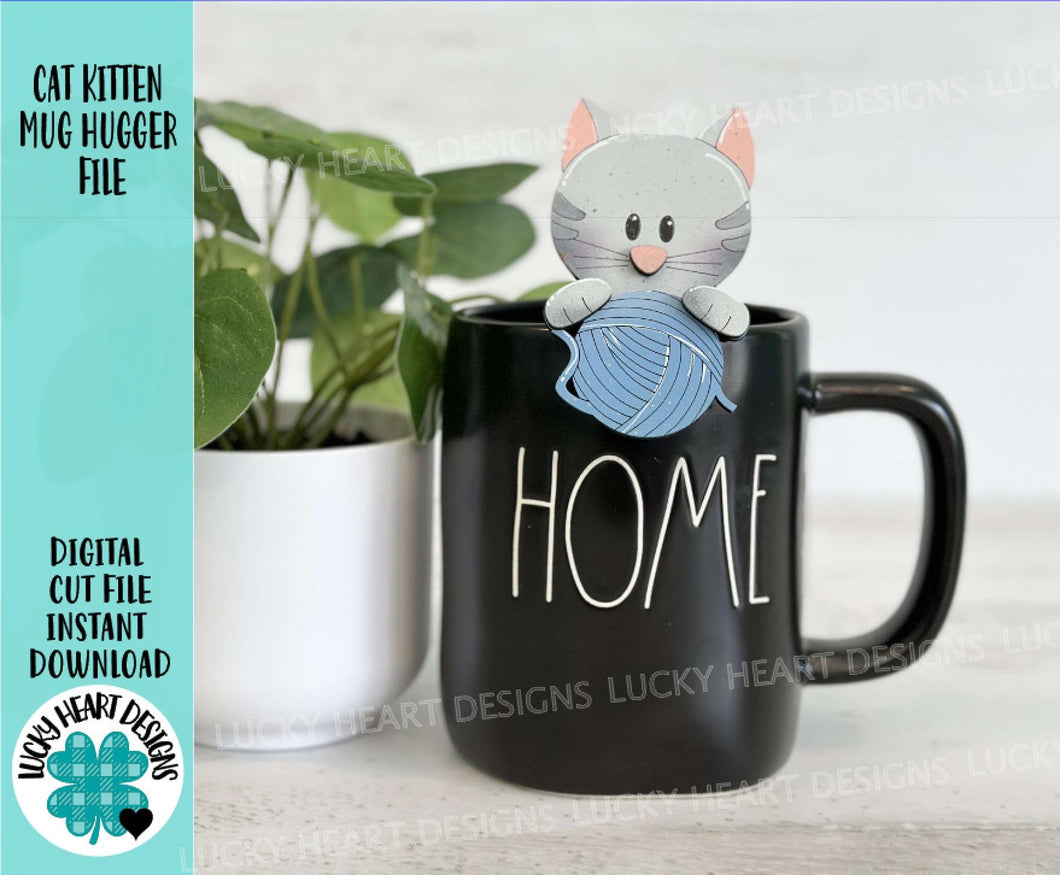 Cat Kitten Mug Hugger File SVG, Glowforge Tiered Tray, Tray Decor, Pet, Plant Hugger, Gift, Topper, LuckyHeartDesignsCo