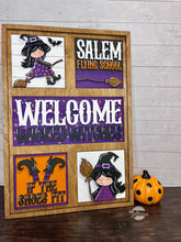 Load image into Gallery viewer, Cute Witch Interchangeable Leaning Sign File SVG, Glowforge Tiered Tray, Halloween, Boo, Trick or Treat, LuckyHeartDesignsCo
