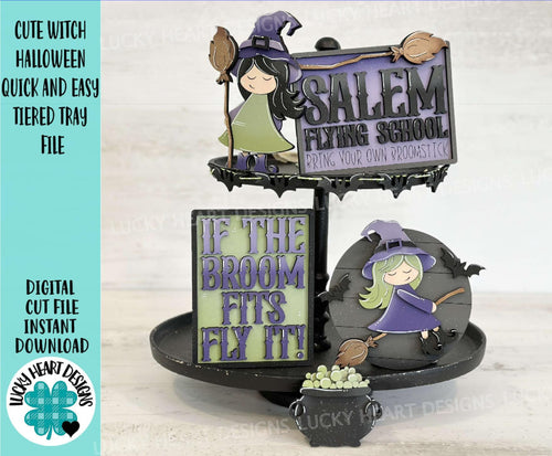 Cute Witch Halloween Quick and Easy Tiered Tray File SVG, Tier Tray, Trick or Treat, Glowforge Laser, LuckyHeartDesignsCo