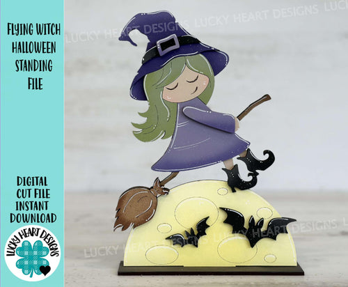 Flying Witch Halloween Standing File SVG, Pumpkin, Witch, Jack-o-lantern, Trick Or Treat Tiered Tray Glowforge, LuckyHeartDesignsCo