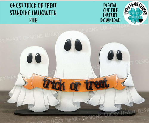 Ghost Trick or Treat Standing Halloween File SVG, Pumpkin, Witch, Jack-o-lantern, Tiered Tray Glowforge, LuckyHeartDesignsCo