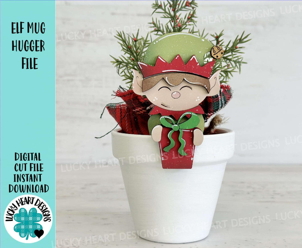 Elf Christmas Mug Hugger File SVG, Glowforge Tiered Tray, Santa, Present, Tray Decor, Holiday, Topper, LuckyHeartDesignsCo