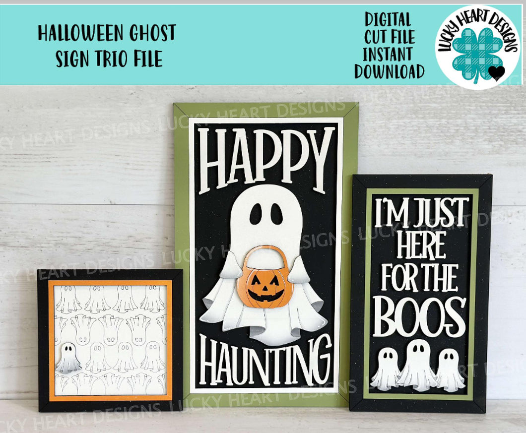 Halloween Ghost Sign Trio File SVG, Trick or Treat, BOO, Pumpkin, Witch, Jack-o-lantern, Tiered Tray Glowforge, LuckyHeartDesignsCo