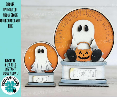 Ghosts Halloween Snow Globe Interchangeable File SVG, TINY Glowforge, Pumpkin Fall, Trick Or Treat, Tiered Tray LuckyHeartDesignsCo