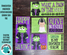 Load image into Gallery viewer, Frankenstein Halloween Interchangeable Leaning Sign File SVG, Trick or Treat, Monster, Glowforge Tiered Tray, LuckyHeartDesignsCo
