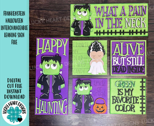 Frankenstein Halloween Interchangeable Leaning Sign File SVG, Trick or Treat, Monster, Glowforge Tiered Tray, LuckyHeartDesignsCo