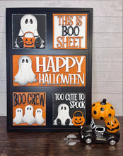 Load image into Gallery viewer, Ghost Interchangeable Leaning Sign File SVG, Glowforge Tiered Tray, Halloween, Boo, Trick or Treat, LuckyHeartDesignsCo
