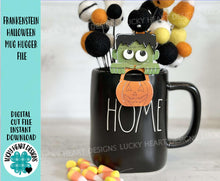 Load image into Gallery viewer, Frankenstein Halloween Mug Hugger File SVG, Glowforge, Tiered Tray, Tray Decor, Topper, Holiday Pumpkin, Trick or Treat LuckyHeartDesignsCo
