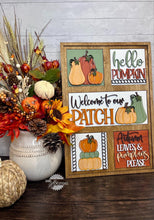 Load image into Gallery viewer, Pumpkins Please Fall Interchangeable Leaning Sign File SVG, Glowforge, Harvest, Patch, Leaves, LuckyHeartDesignsCo
