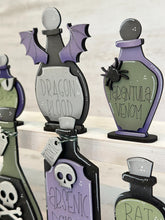 Load image into Gallery viewer, Standing Potion Bottles Halloween File SVG, Tier Tray, Witch, Tiered Tray, Trick or Treat, Glowforge Laser, LuckyHeartDesignsCo
