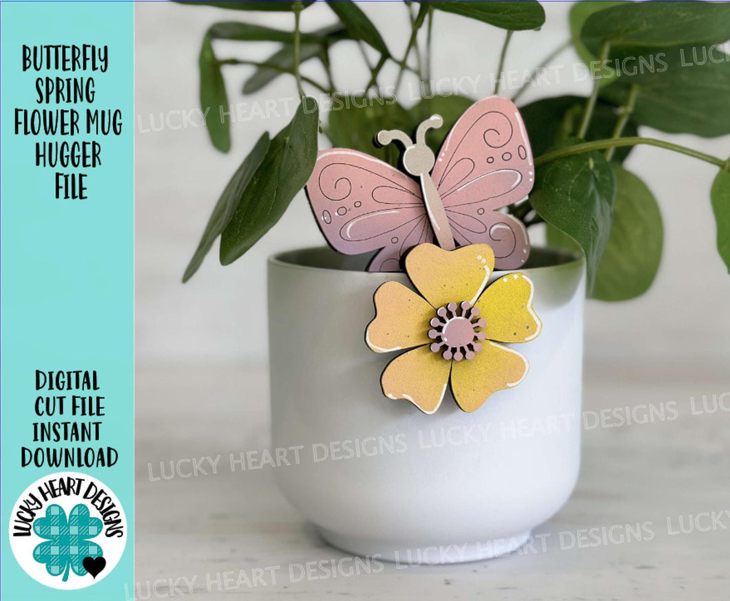 Butterfly Spring Flower Mug Hugger File SVG, Glowforge Tiered Tray, Tray Decor, Plant Topper, Gift, LuckyHeartDesignsCo