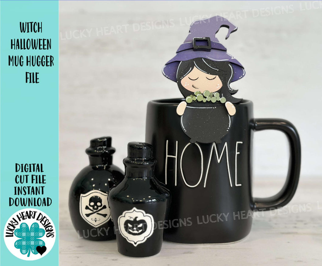 Witch Halloween Mug Hugger File SVG, Glowforge Tiered Tray, Decor Holiday Jack o lantern Plant Hugger Trick or Treat, LuckyHeartDesignsCo