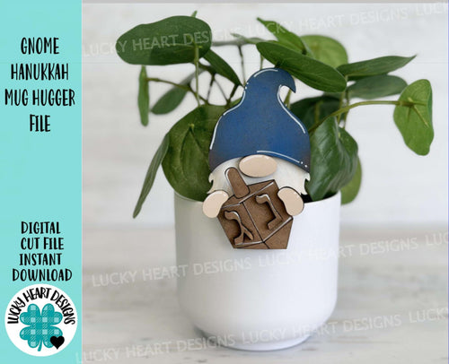 Gnome Hanukkah Mug Hugger File SVG, Glowforge Tiered Tray, Tray Decor, Holiday, Topper, LuckyHeartDesignsCo