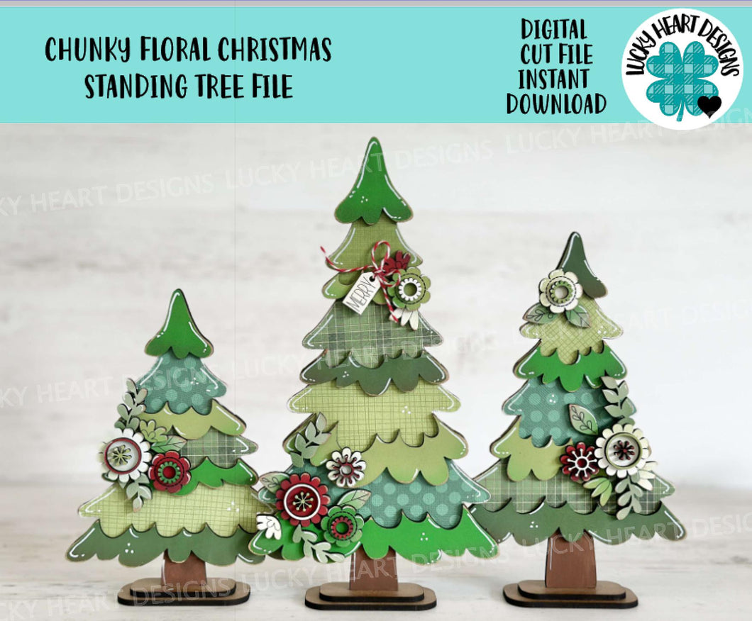 Chunky Floral Christmas Standing Tree File SVG, Flower Christmas mantle decor, Centerpiece, glowforge, LuckyHeartDesignsCo