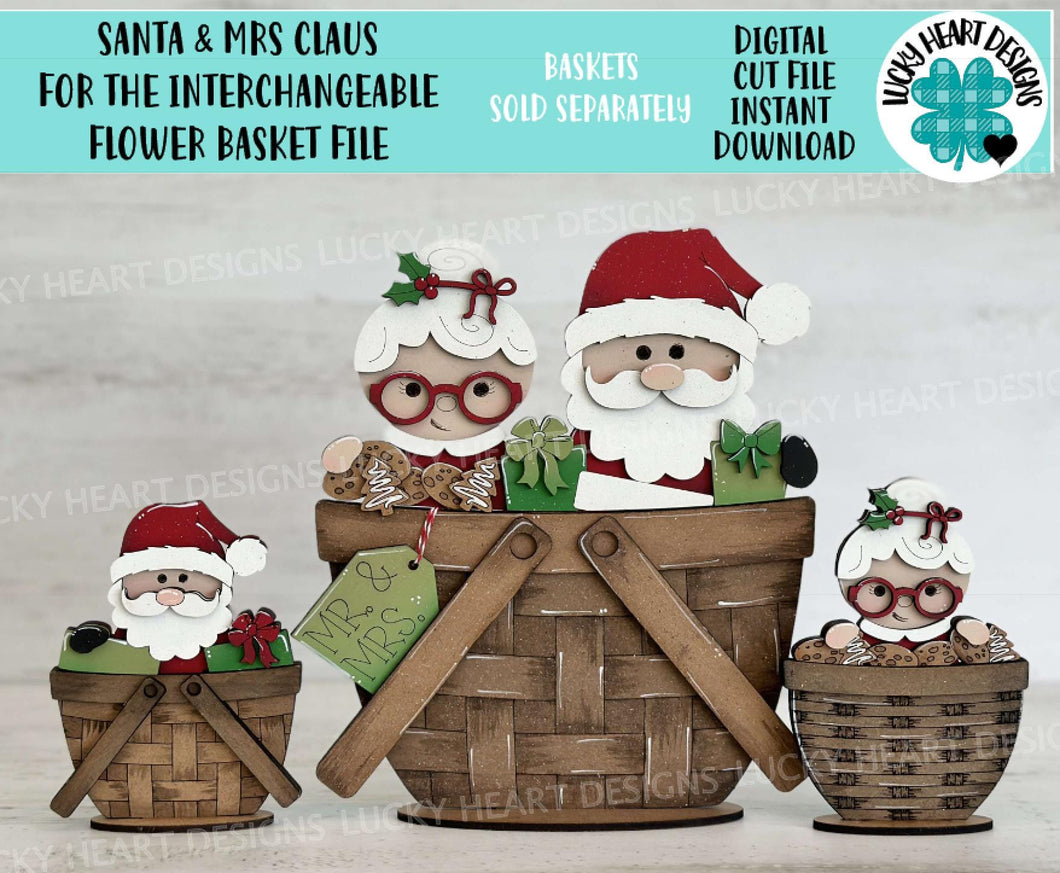 Santa Mrs Claus For The Flower Basket Interchangeable File SVG, Christmas, TINY Holiday, Tiered Tray, Glowforge, LuckyHeartDesignsCo