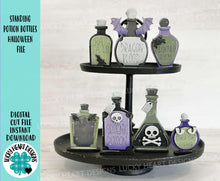 Load image into Gallery viewer, Standing Potion Bottles Halloween File SVG, Tier Tray, Witch, Tiered Tray, Trick or Treat, Glowforge Laser, LuckyHeartDesignsCo
