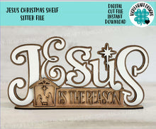 Load image into Gallery viewer, Jesus Christmas Shelf Sitter Standing Sign File SVG, Nativity, Religious, Mantle decor, Centerpiece, glowforge, LuckyHeartDesignsCo

