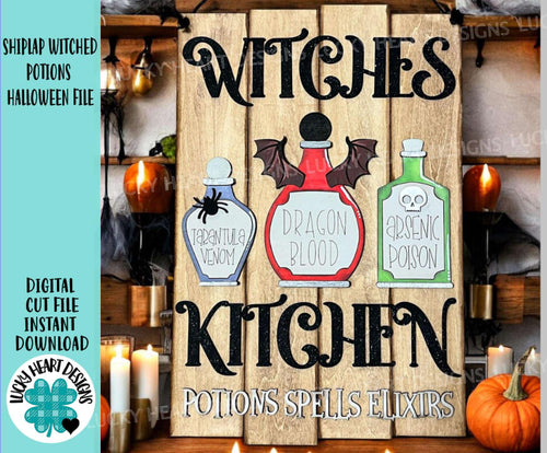 Shiplap Witches Kiitchen Halloween Sign File SVG, Glowforge, Potion, Trick or Treat, Spells, LuckyHeartDesignsCo