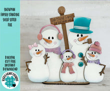 Load image into Gallery viewer, Snowman Family Standing Shelf Sitter File SVG, Glowforge Snowmen Personalized Winter Decor LuckyHeartDesignsCo
