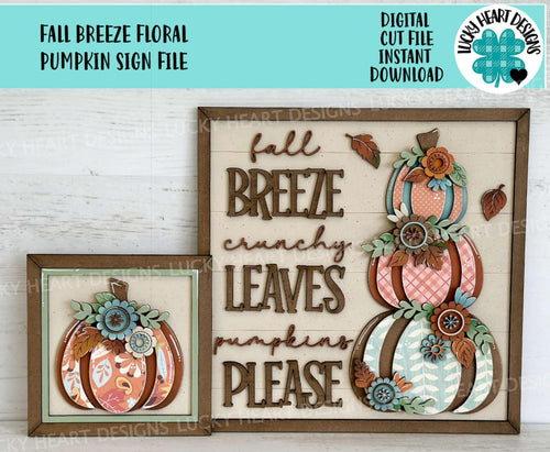Fall Breeze Chunky Floral Pumpkin Sign File SVG, Glowforge, Flower, Farmhouse, Fall, Gourd, LuckyheartDesignsCo