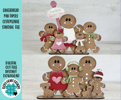 Gingerbread Man Family Customizable Standing File SVG File, Grandma, Christmas, Personalized, Glowforge, LuckyHeartDesignsCo